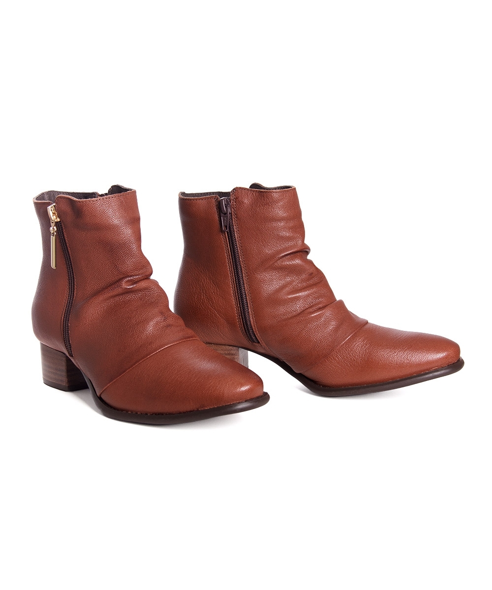 Bota Cano Curto Pixolé Salto Baixo Couro CONHAQUE