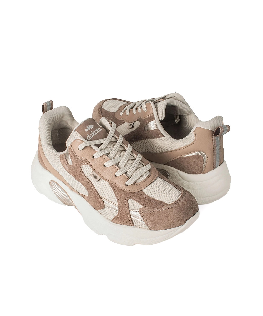 Tênis Feminino Dakota Dad Sneaker Couro Bege