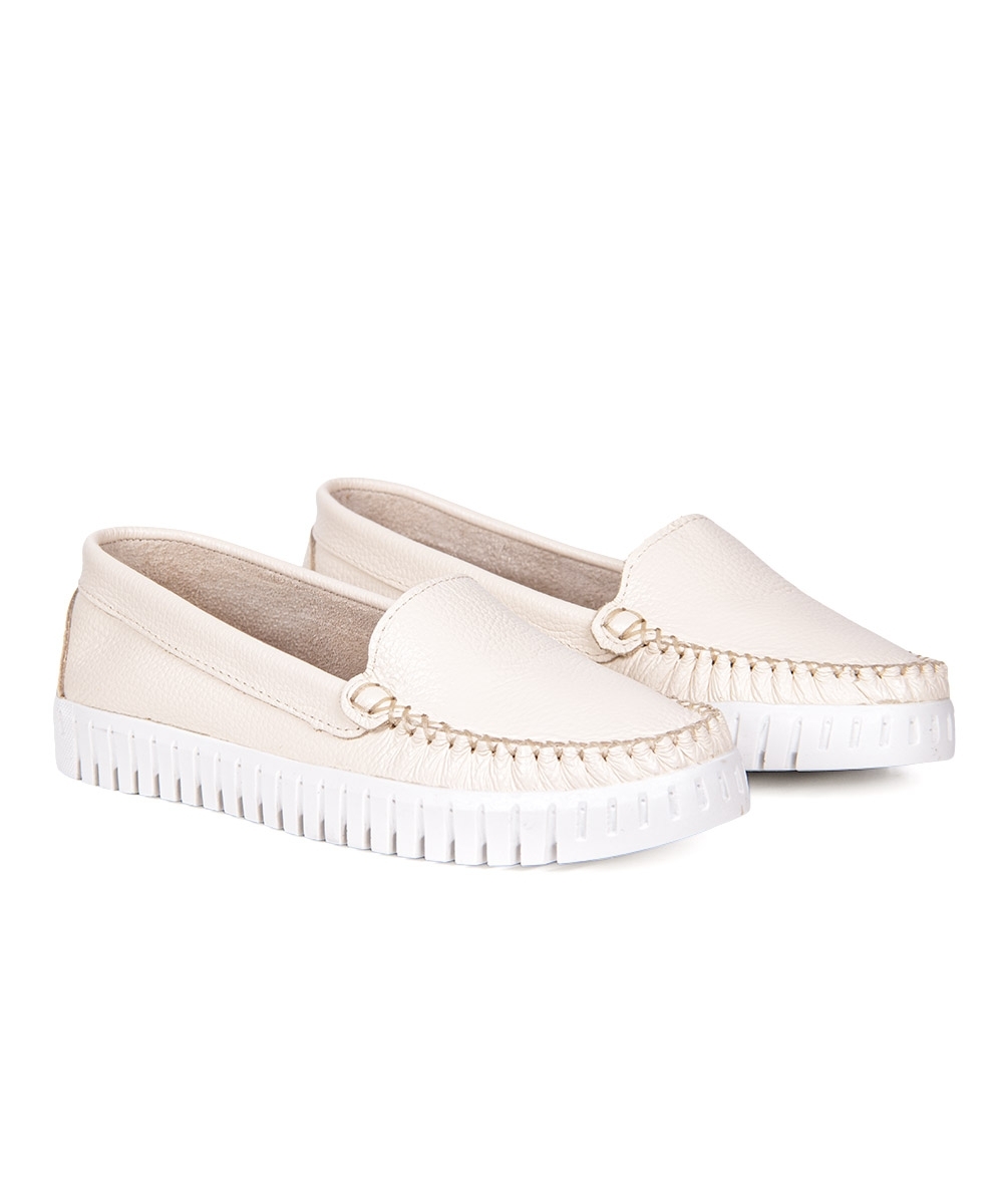 Mocassim Feminino Pixolé Couro Marfim