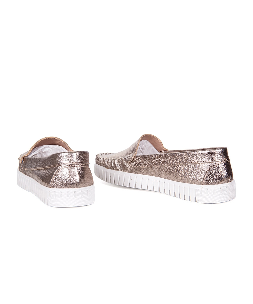 Mocassim Feminino Pixolé Couro Prata Velho