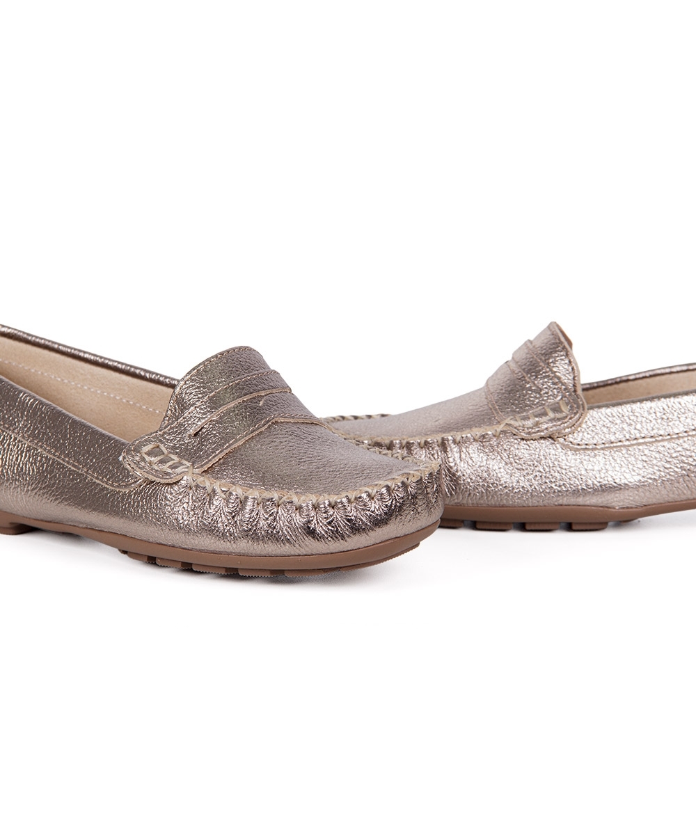 Mocassim Pixolé Feminino Couro Prata Velho