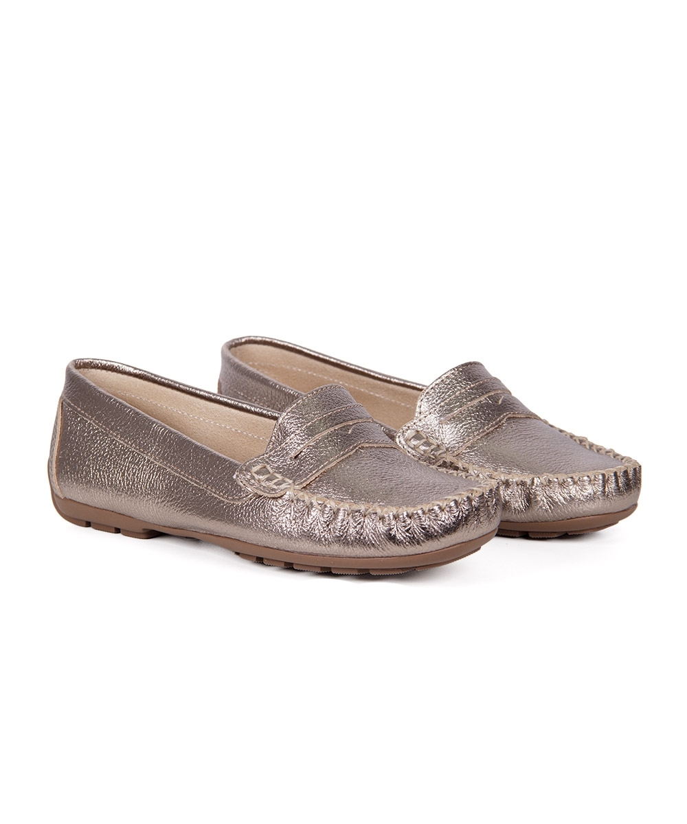 Mocassim Pixolé Feminino Couro Prata Velho