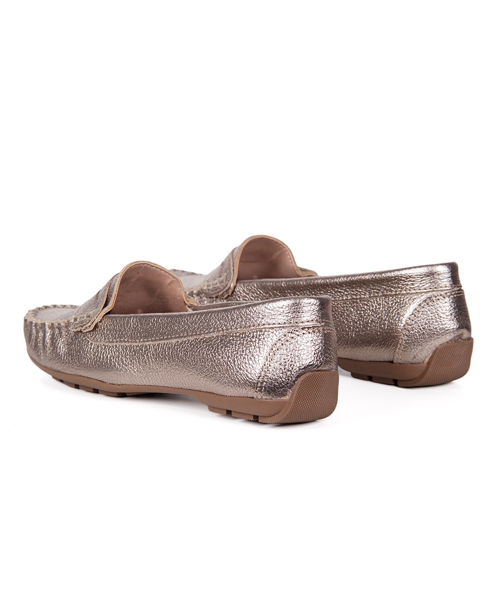Mocassim Pixolé Feminino Couro Prata Velho