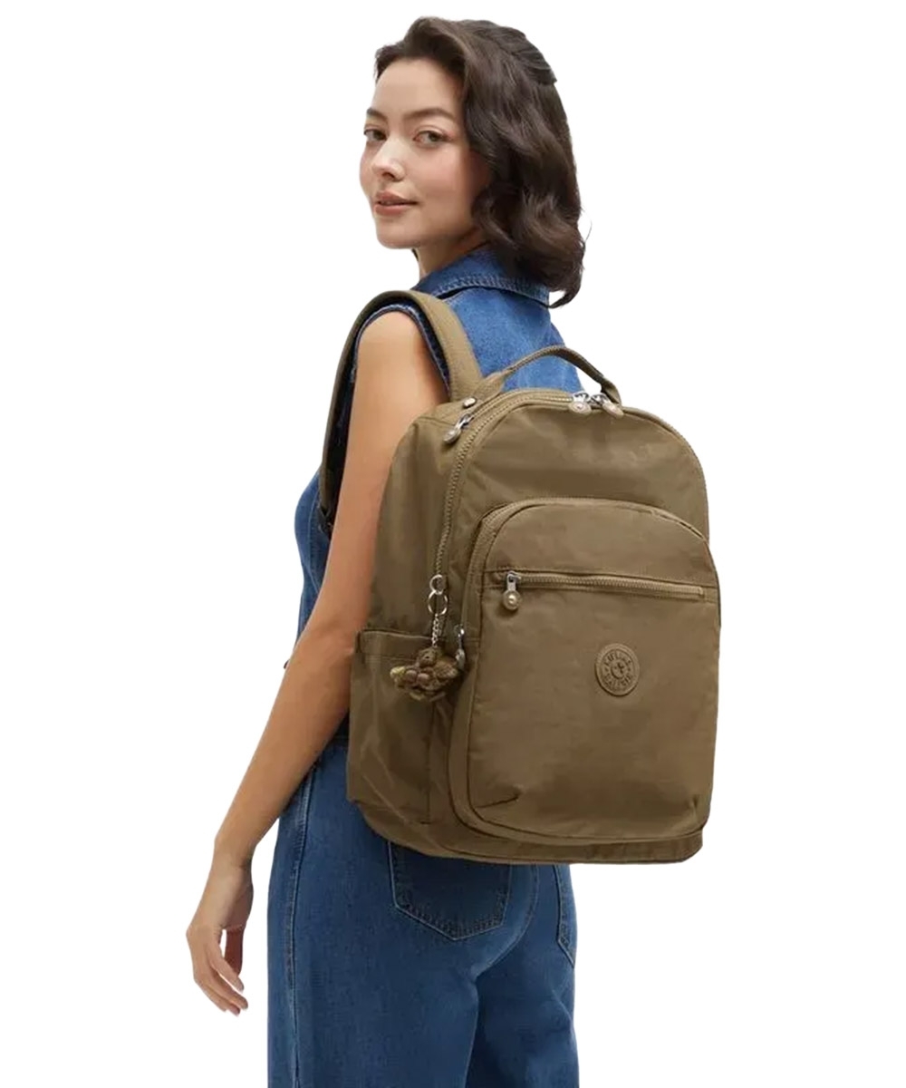 Mochila Kipling Seoul Smooth Khaki Marrom