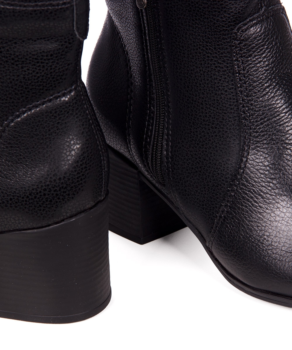 Bota Cano Curto Bottero Salto Bloco Couro Preto