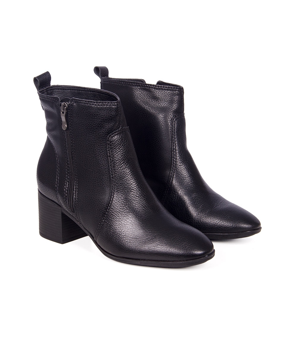 Bota Cano Curto Bottero Salto Bloco Couro Preto