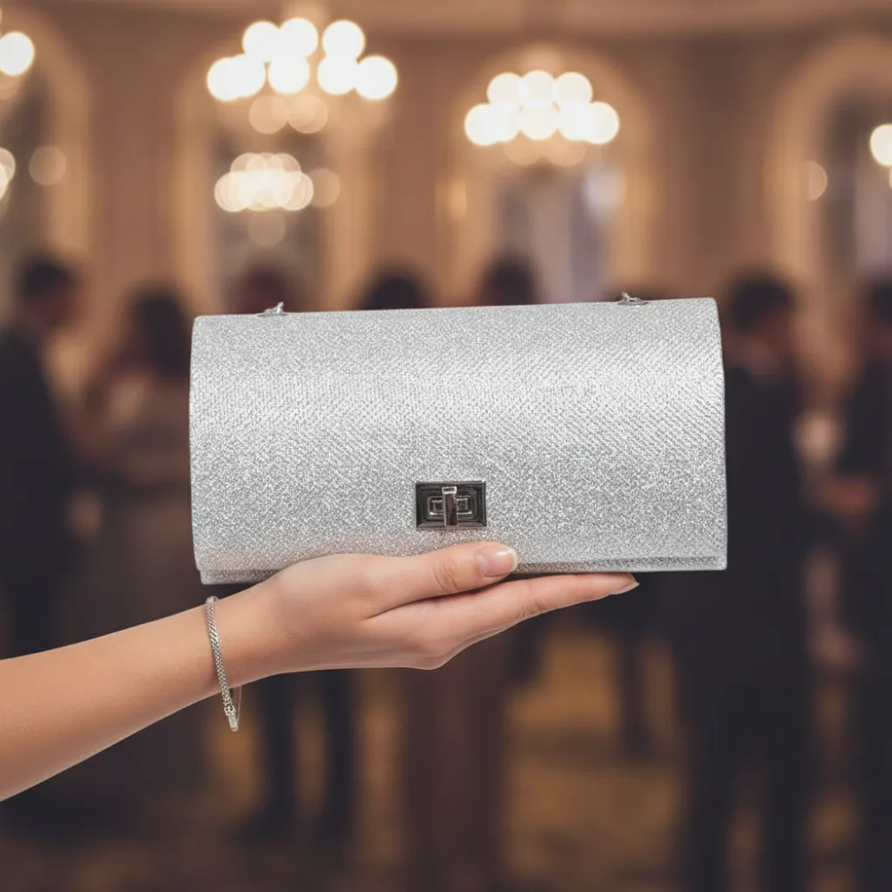 Bolsa De Festa Grifinori Glitter Prata