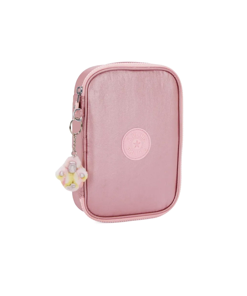 Estojo Kipling 100 Pens Bronze Pink Met Rosa