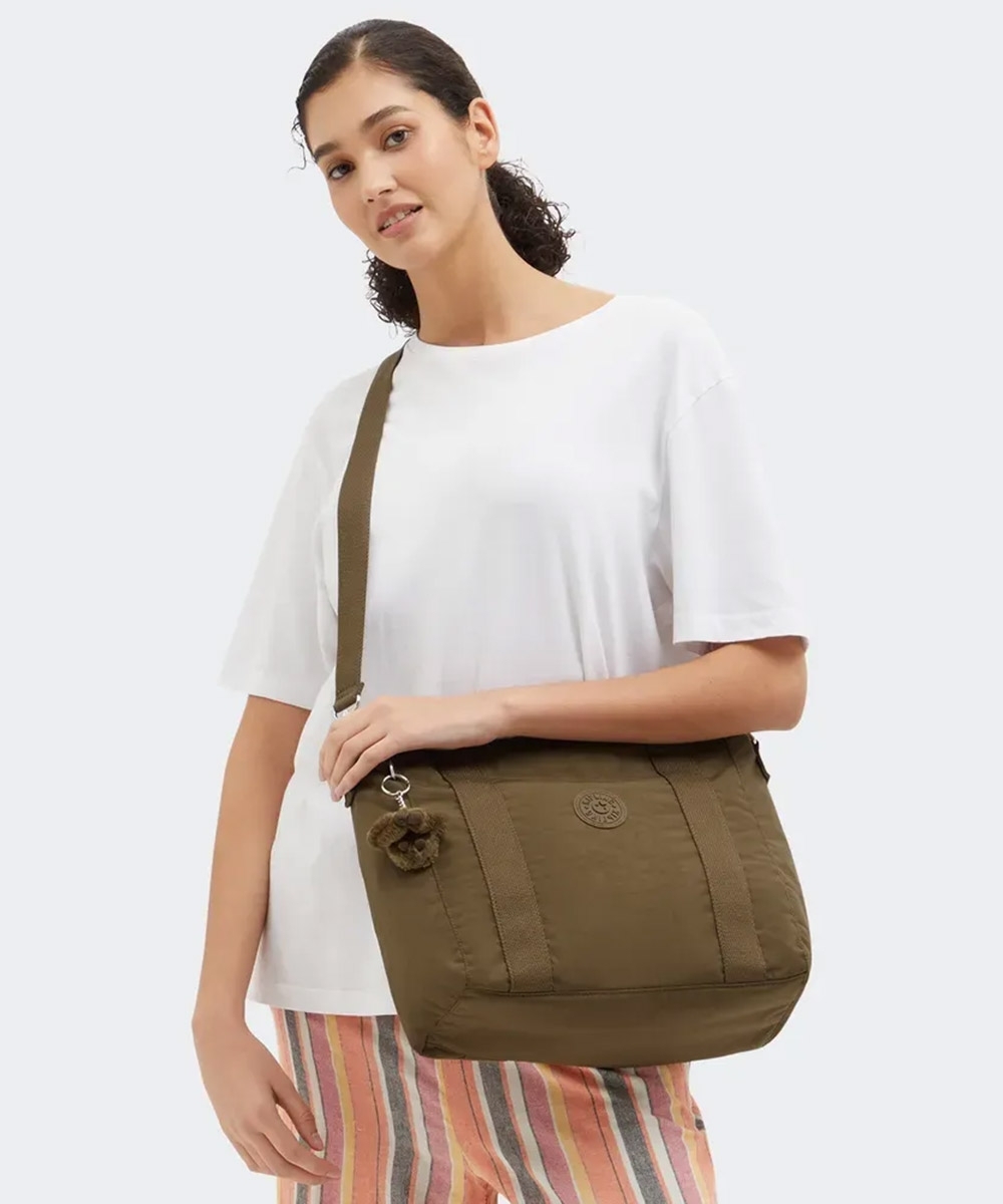 Bolsa Kipling Asseni S Smooth Khaki Marrom
