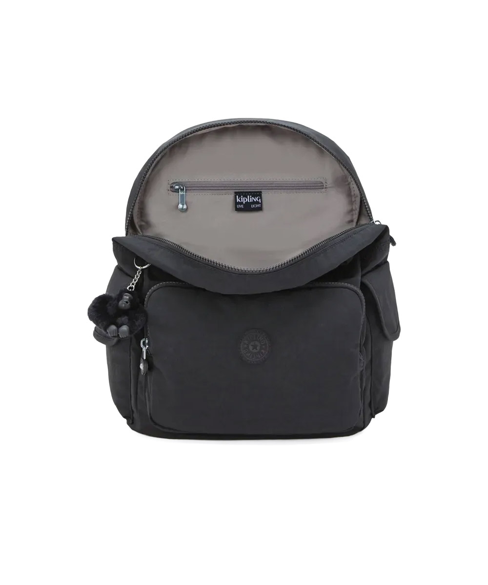 Mochila Kipling City Pack Smooth Khaki Preto