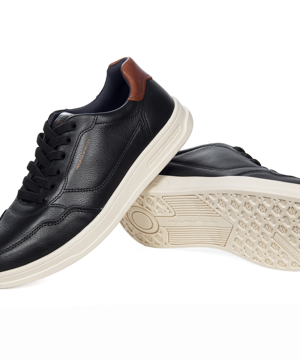 Tênis Masculino Pegada Casual Couro Preto