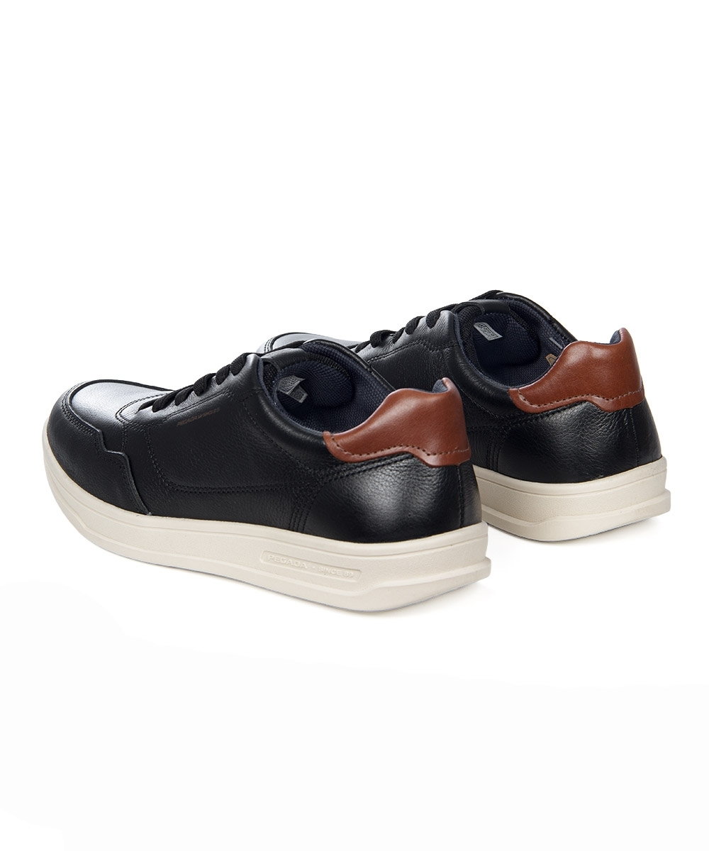 Tênis Masculino Pegada Casual Couro Preto