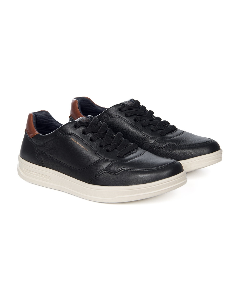 Tênis Masculino Pegada Casual Couro Preto