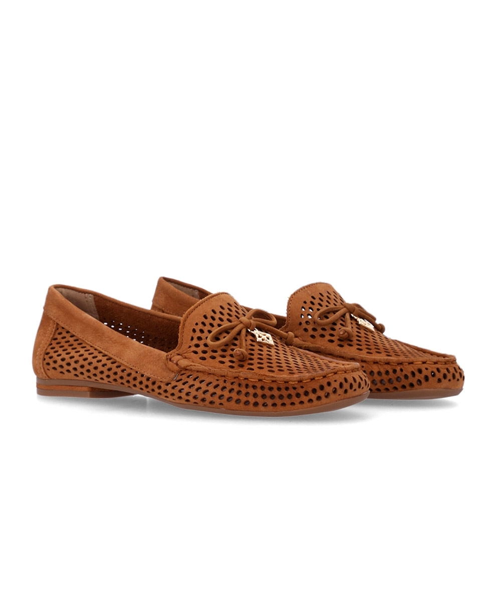 Mocassim Feminino Luz Da Lua Laço Couro Caramelo