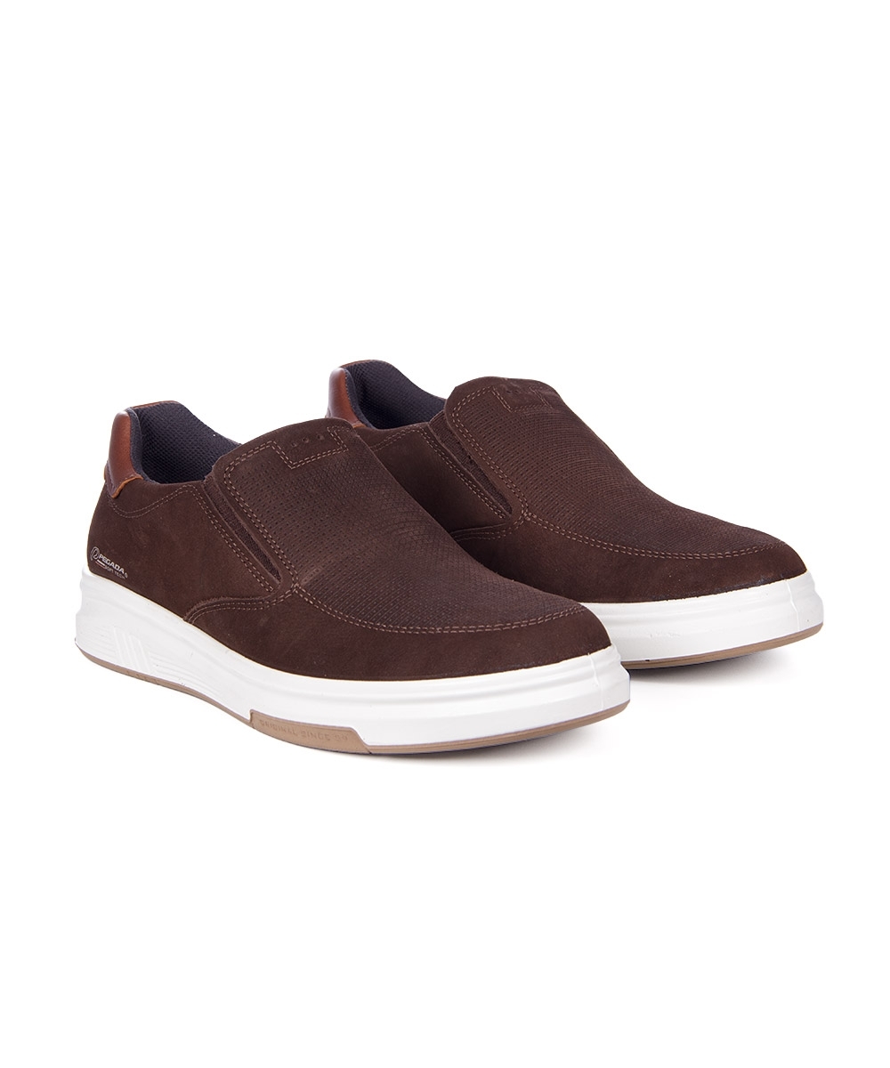 Tênis Masculino Pegada Slip On Couro Marrom