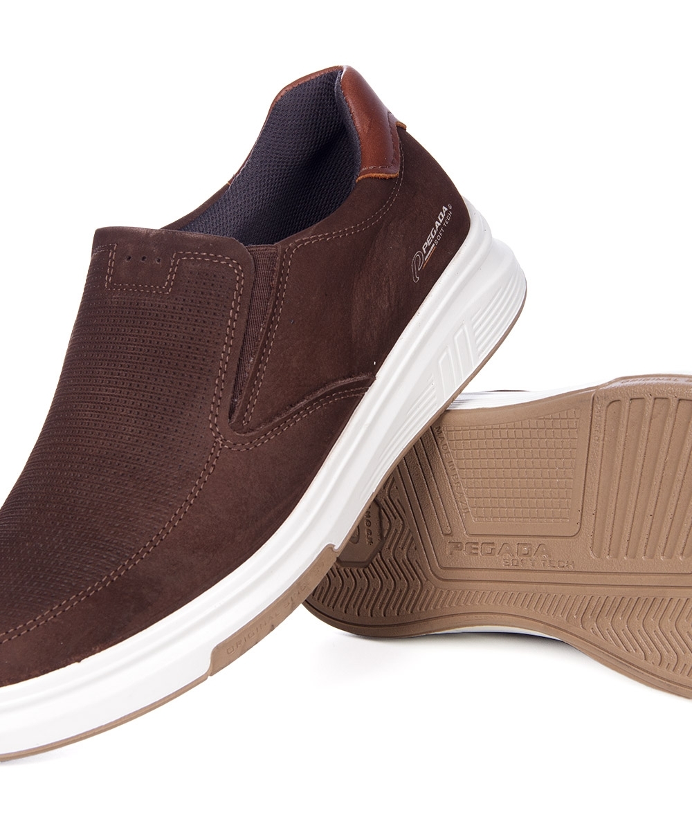 Tênis Masculino Pegada Slip On Couro Marrom