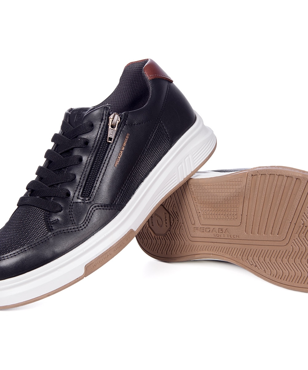 Tênis Casual Pegada Masculino Couro Preto