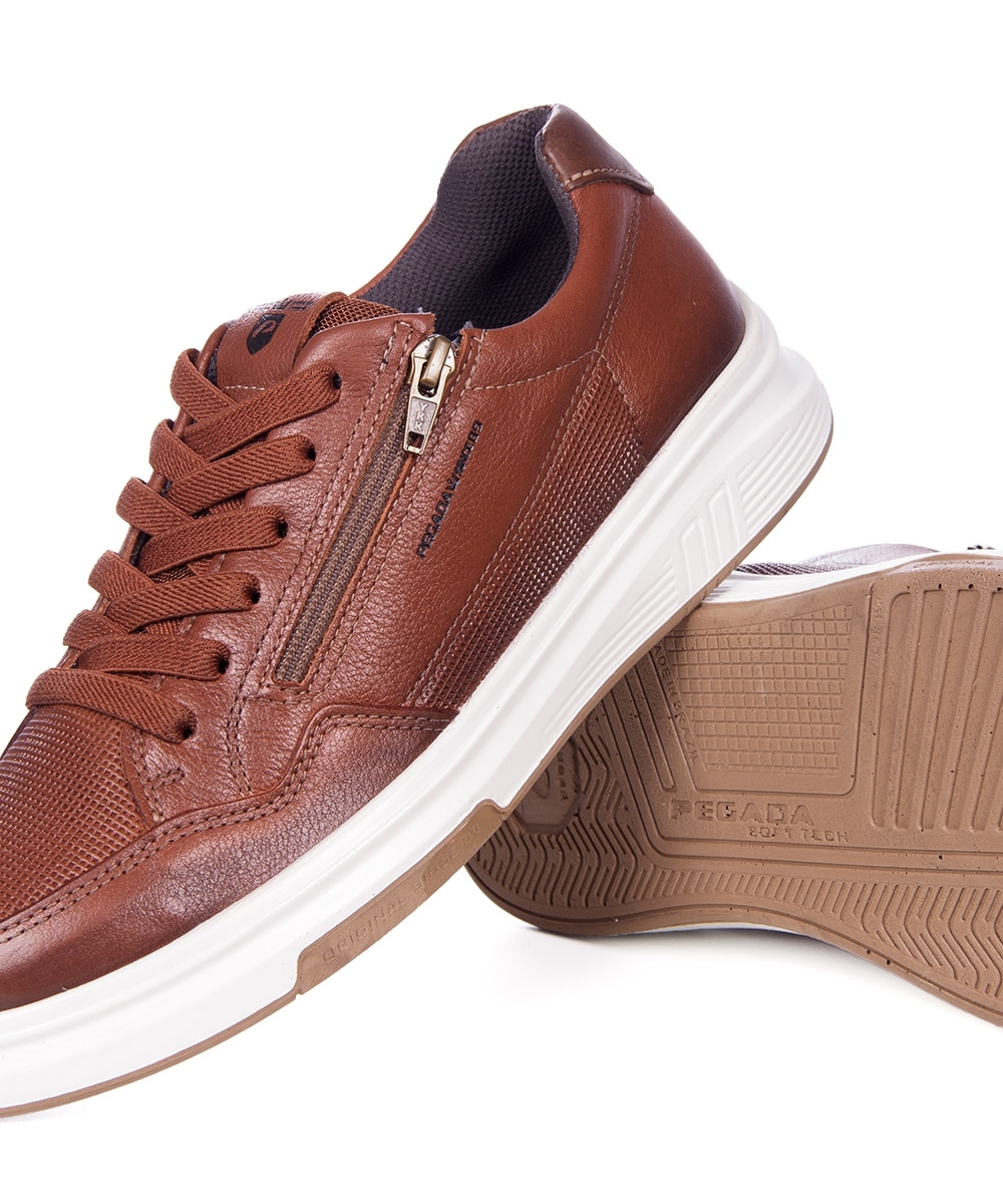 Tênis Casual Pegada Masculino Couro Marrom