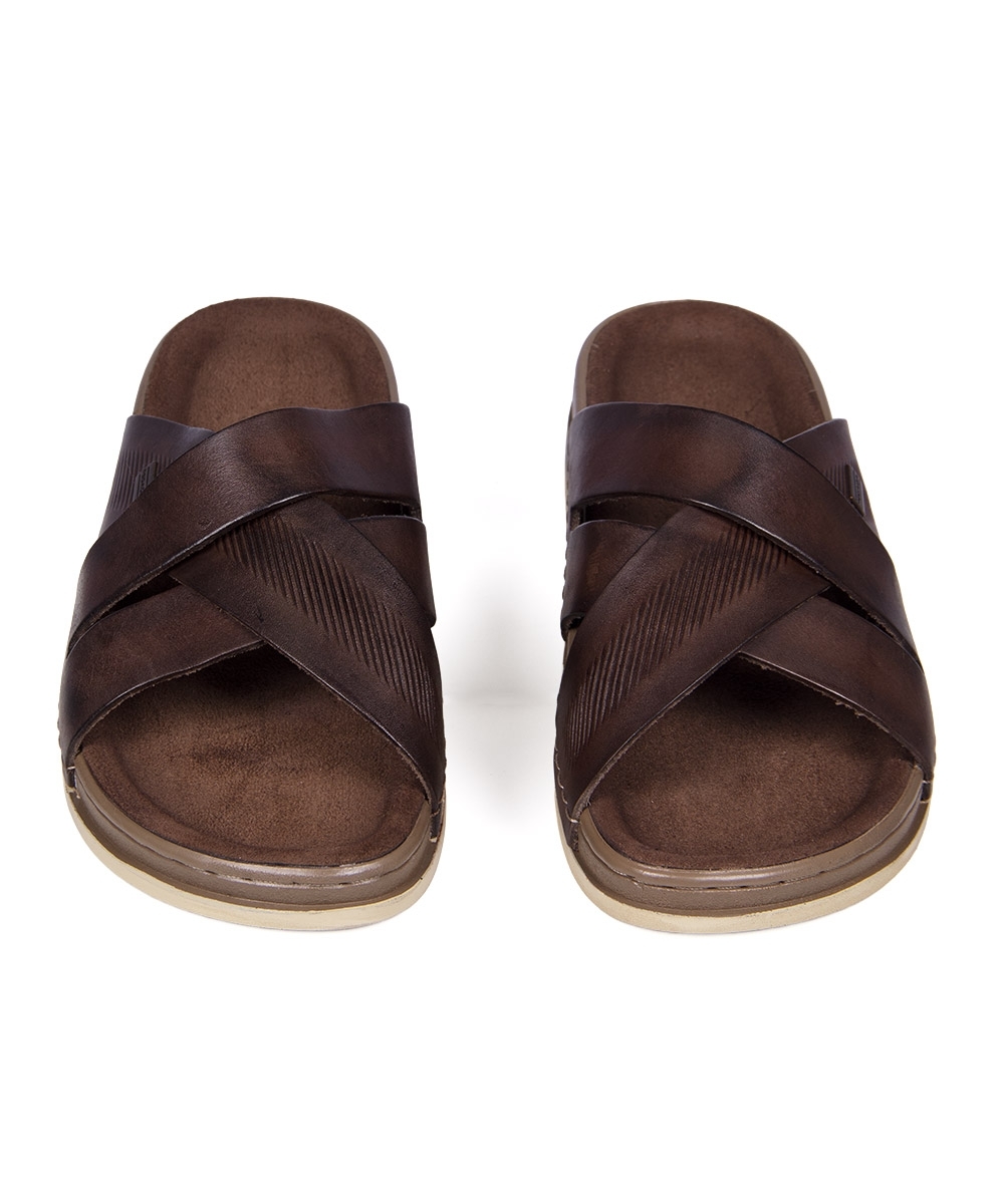 Chinelo Slide Pegada Softtouch Couro Marrom