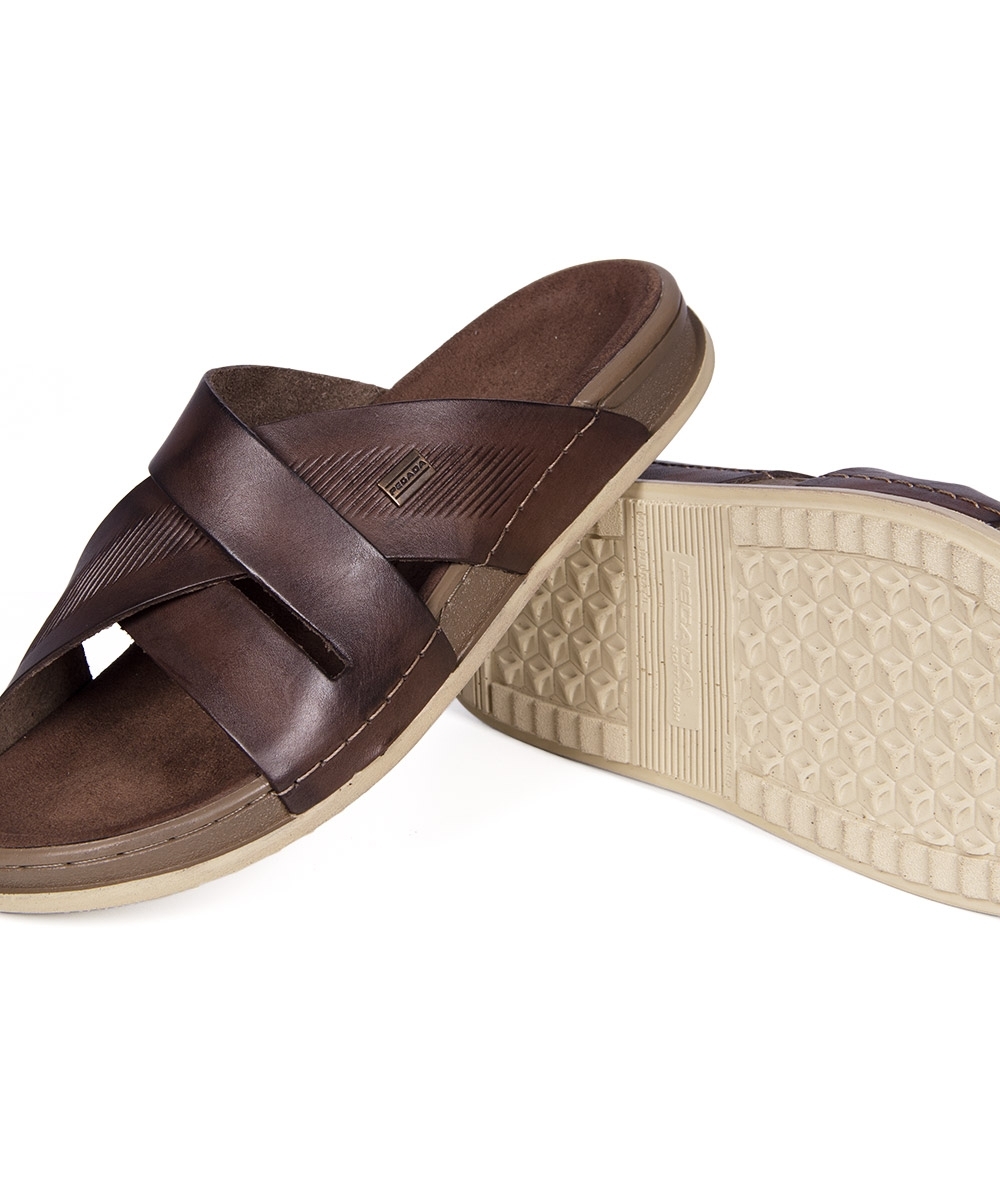 Chinelo Slide Pegada Softtouch Couro Marrom