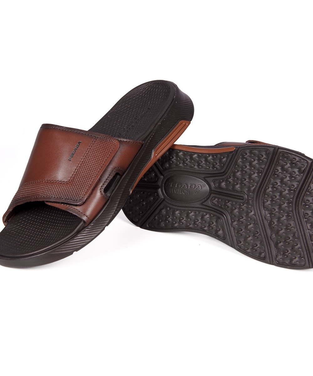 Chinelo Slide Pegada Levitech Couro Marrom
