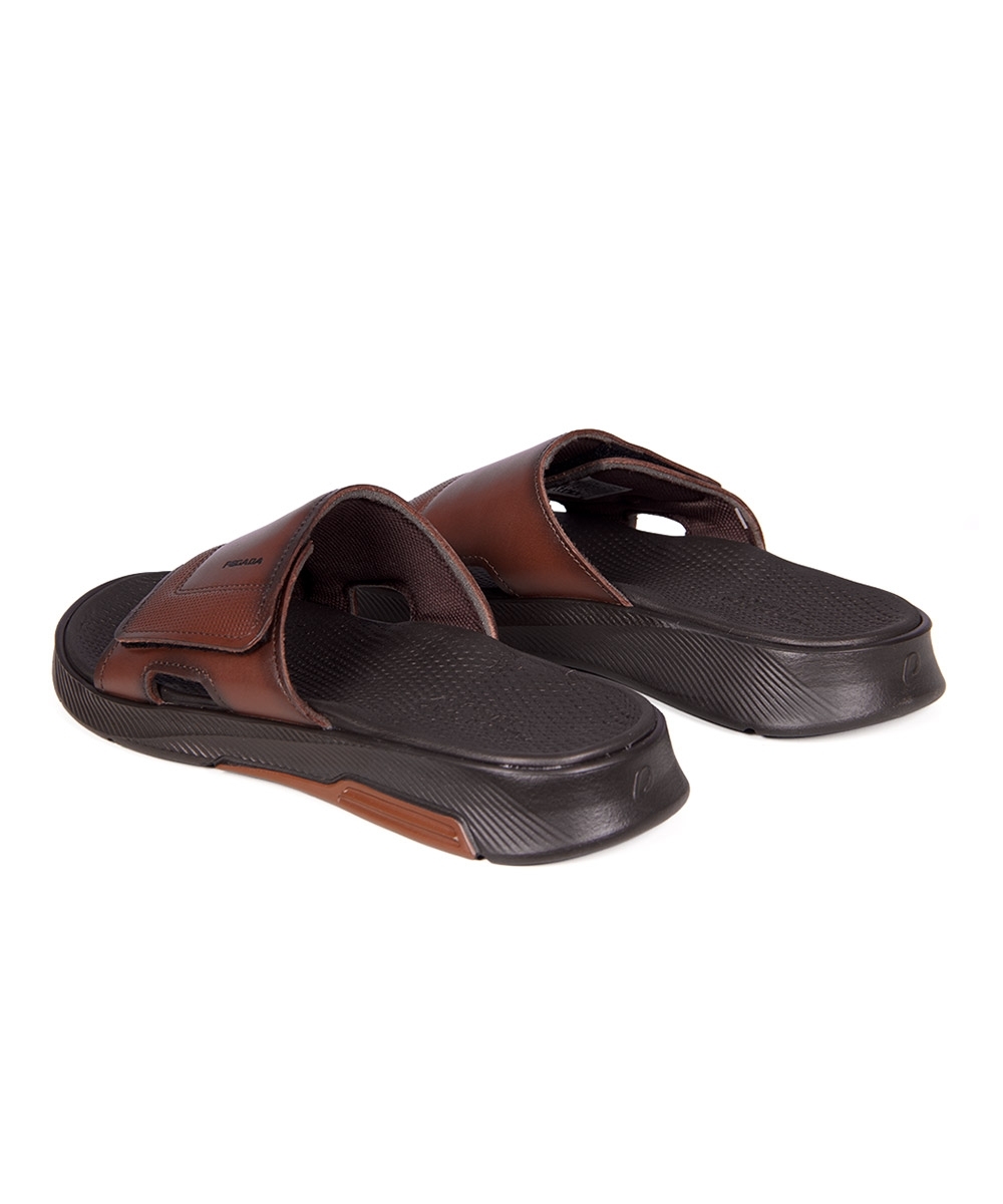 Chinelo Slide Pegada Levitech Couro Marrom