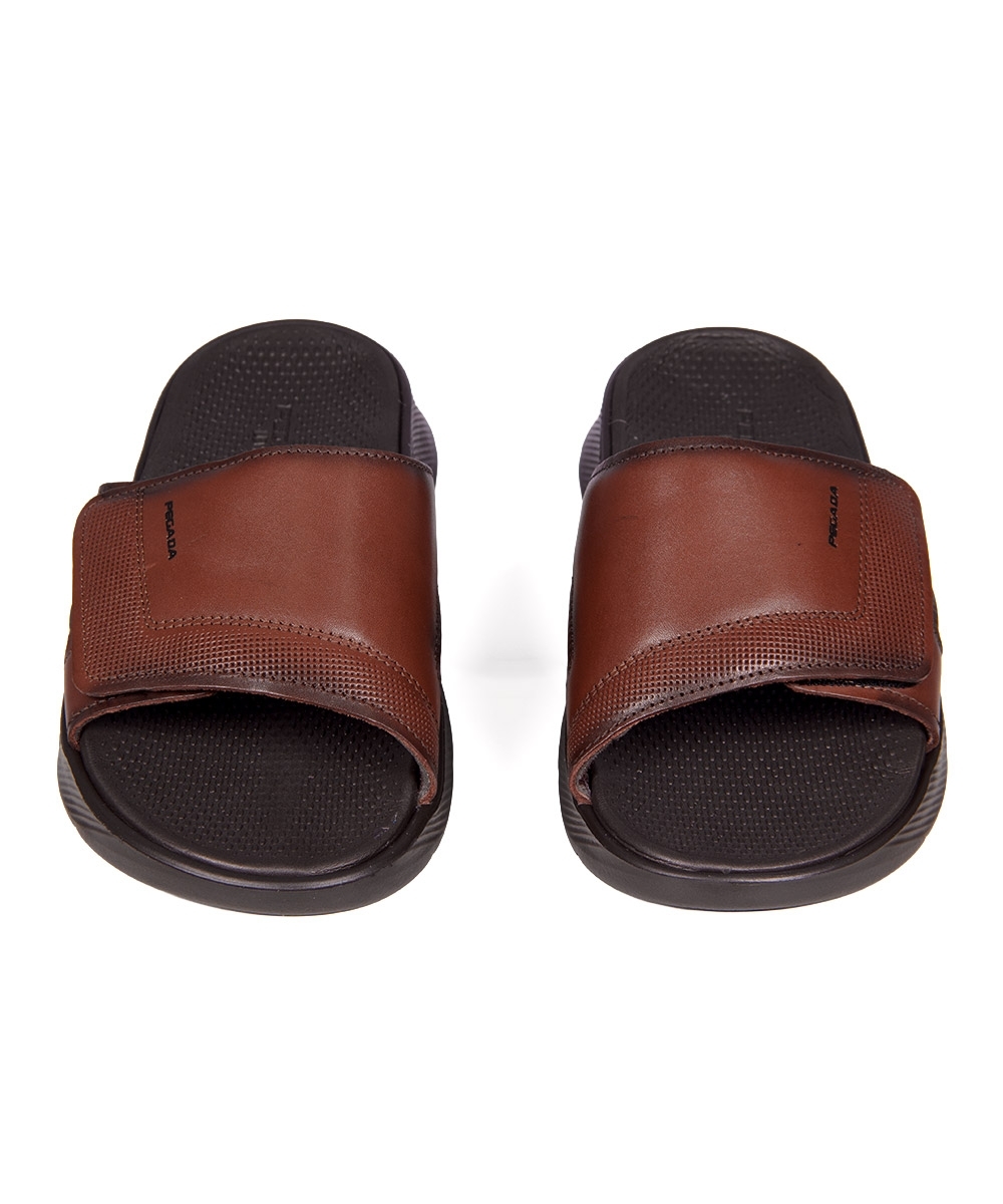 Chinelo Slide Pegada Levitech Couro Marrom
