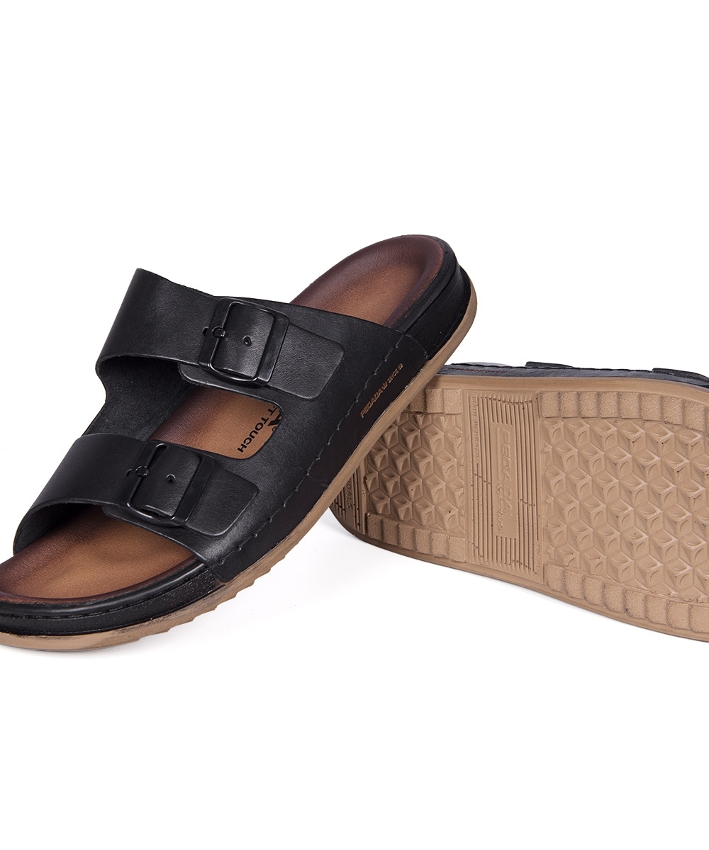 Chinelo Pegada Masculino Couro Preto