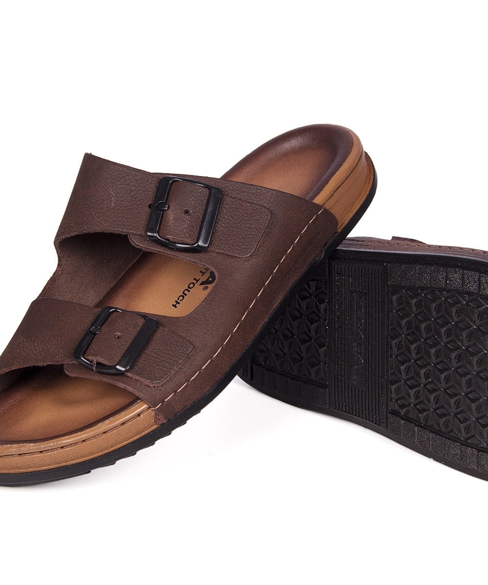 Chinelo Pegada Masculino Couro Marrom