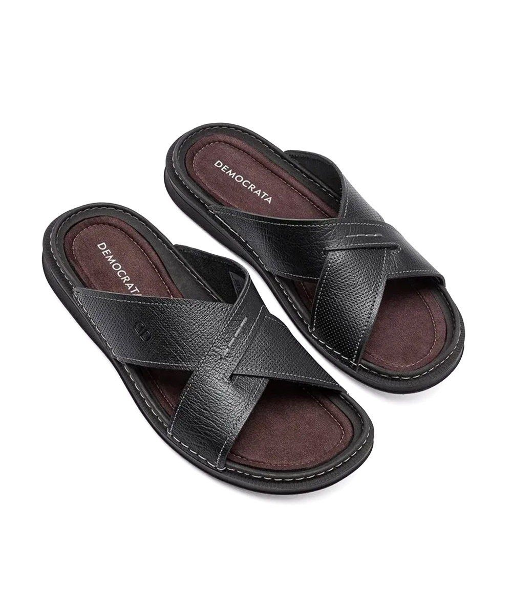 Chinelo Masculino Democrata Lazy Couro Preto