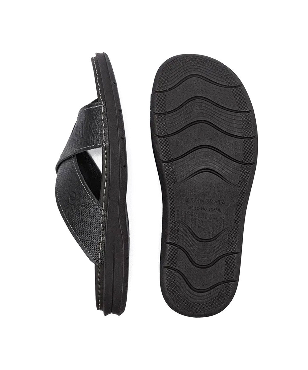 Chinelo Masculino Democrata Lazy Couro Preto