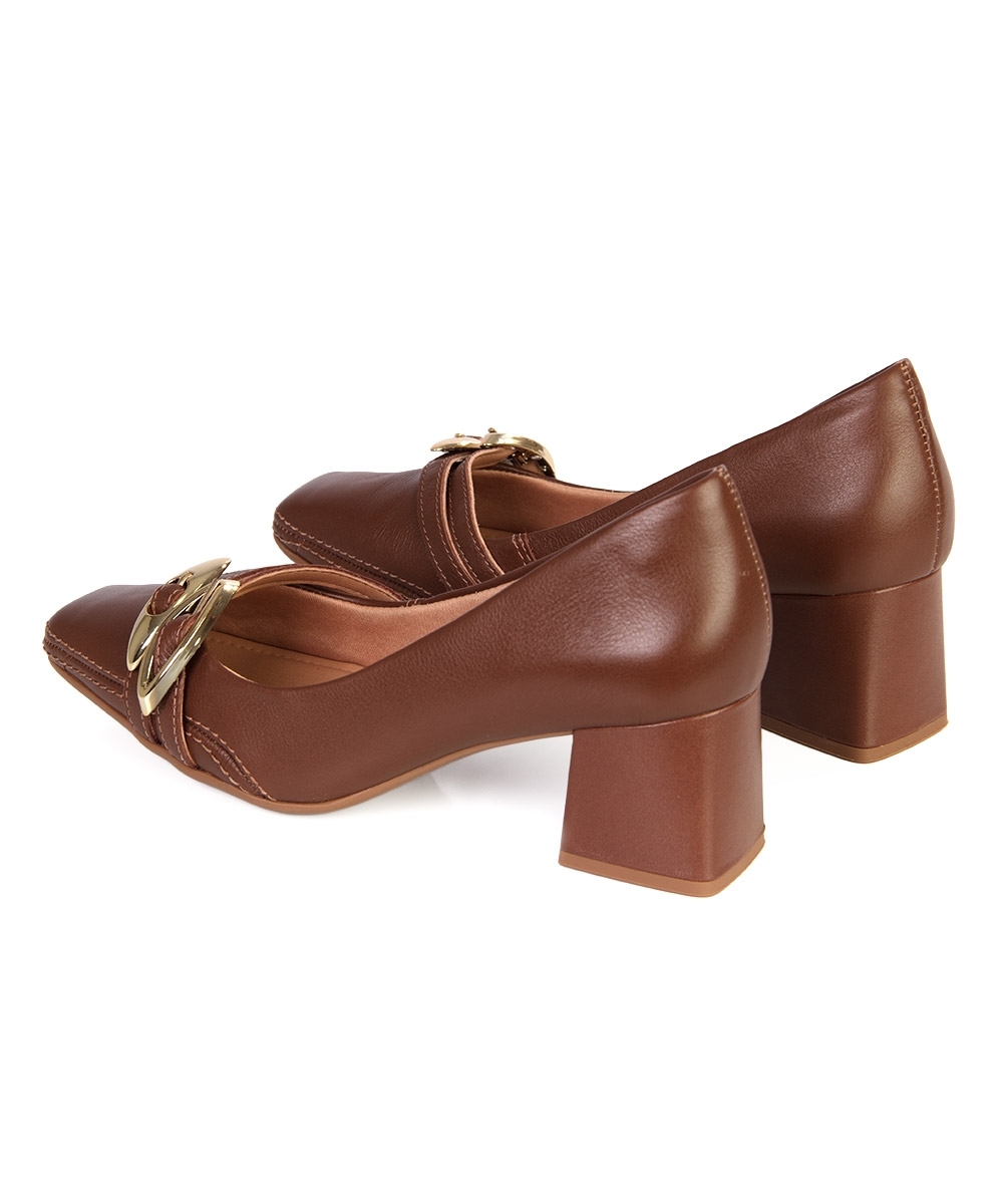 Sapato Feminino Ramarim Salto Bloco Couro Marrom