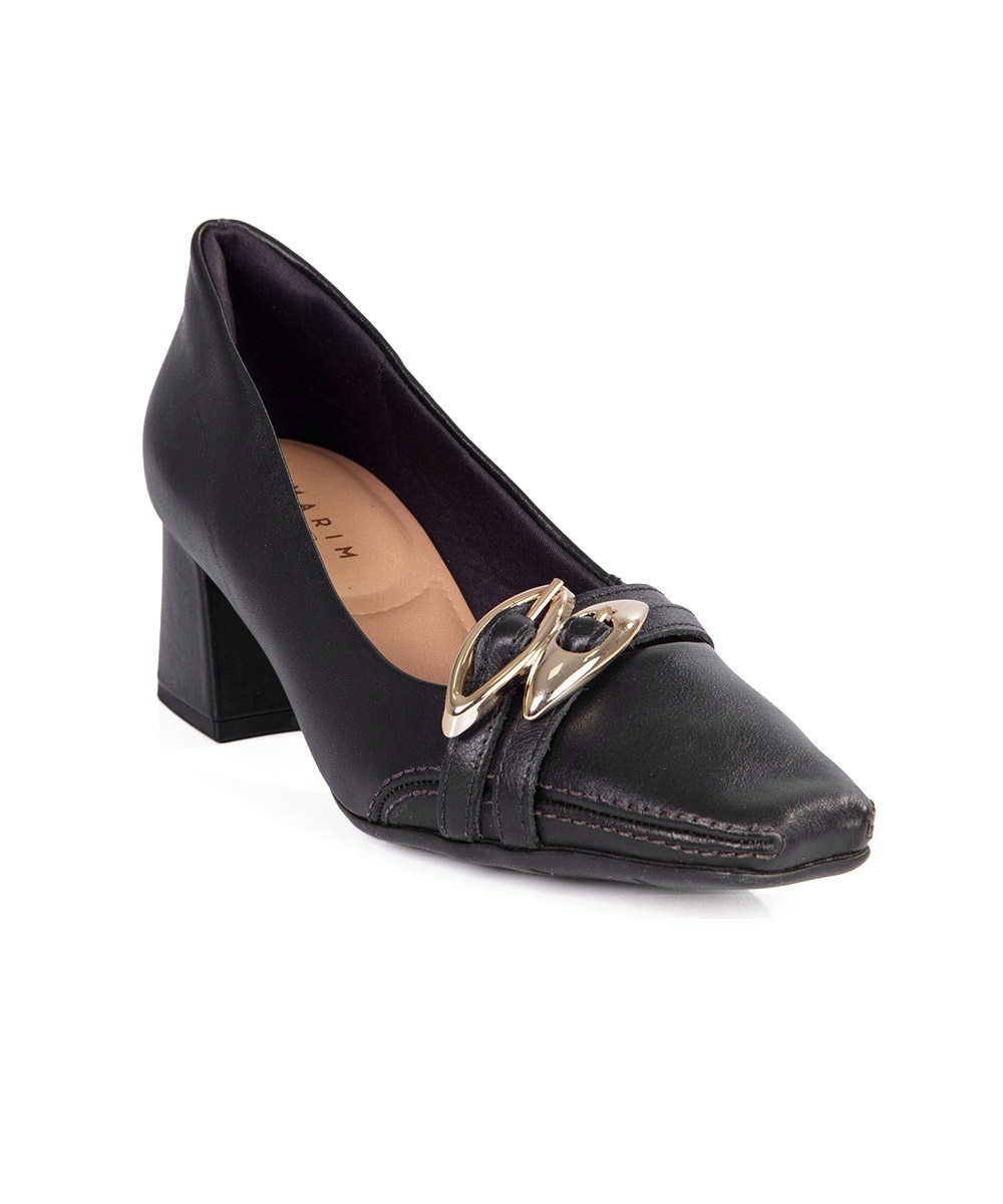 Sapato Feminino Ramarim Salto Bloco Couro Preto