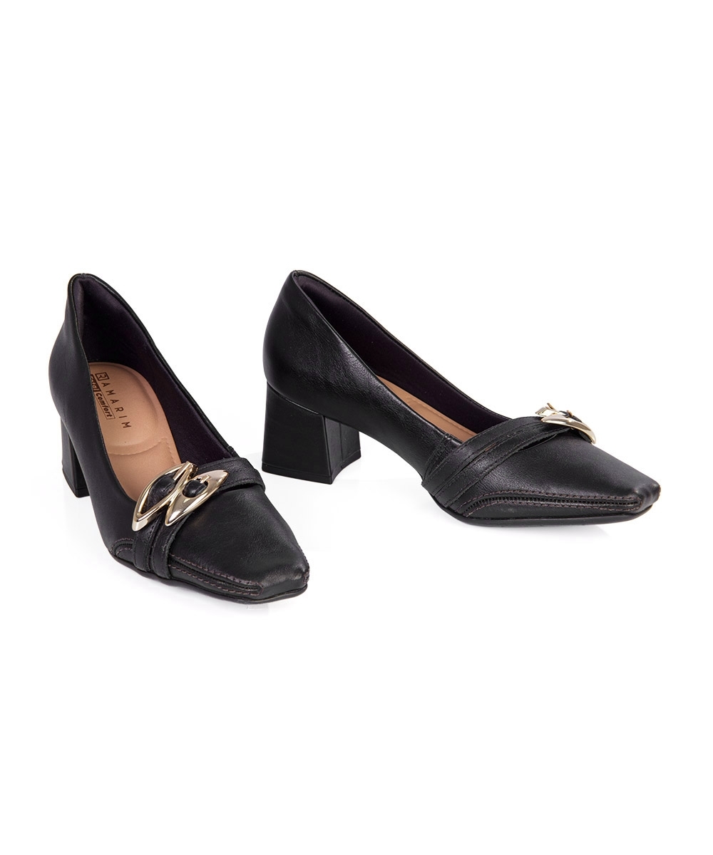 Sapato Feminino Ramarim Salto Bloco Couro Preto