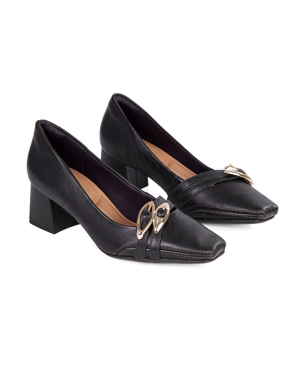 Sapato Feminino Ramarim Salto Bloco Couro Preto