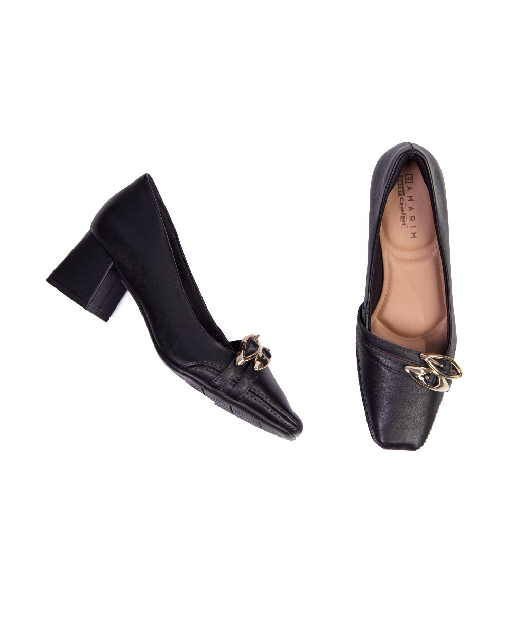 Sapato Feminino Ramarim Salto Bloco Couro Preto
