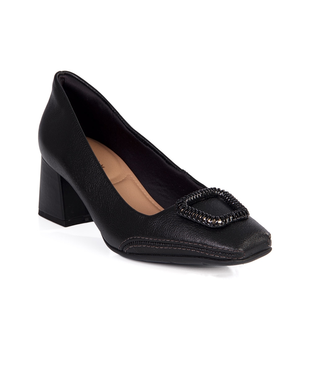 Sapato Feminino Ramarim Salto Médio Couro Preto