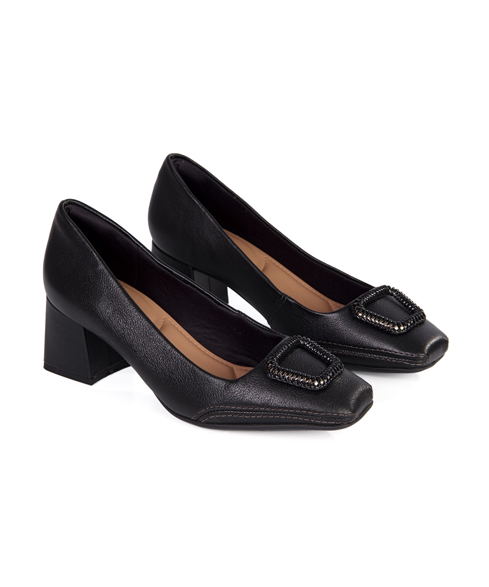 Sapato Feminino Ramarim Salto Médio Couro Preto