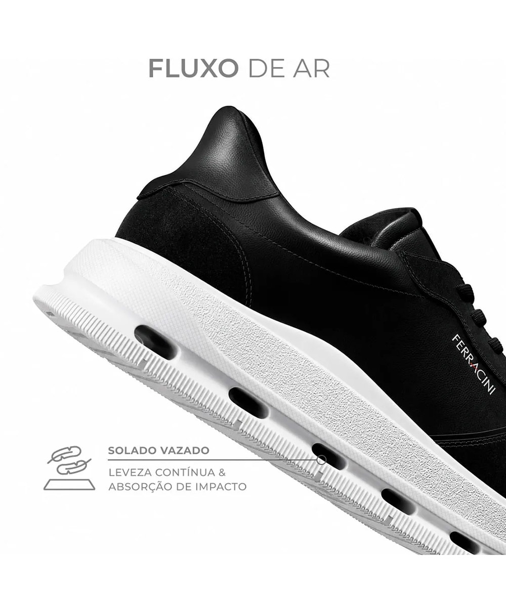 Tênis Masculino Ferracini Flow Couro Preto