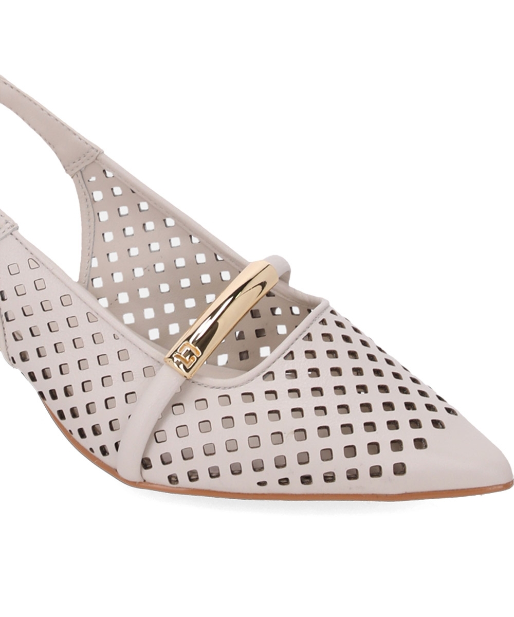 Sapato Slingback luz Da Lua Salto Fino Couro Panna
