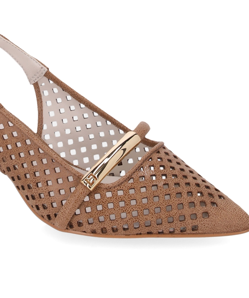 Sapato Slingback luz Da Lua Salto Fino Couro Ginger