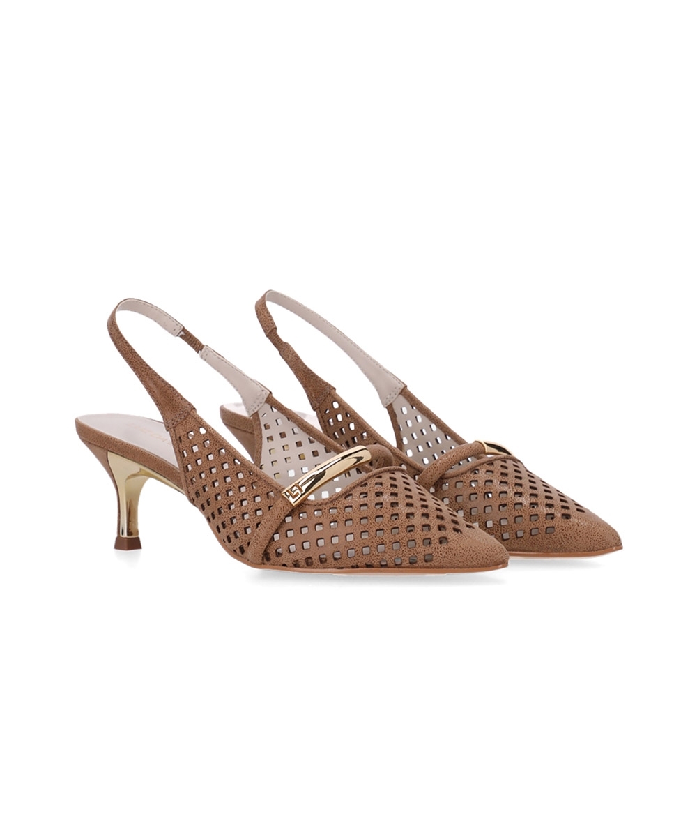 Sapato Slingback luz Da Lua Salto Fino Couro Ginger
