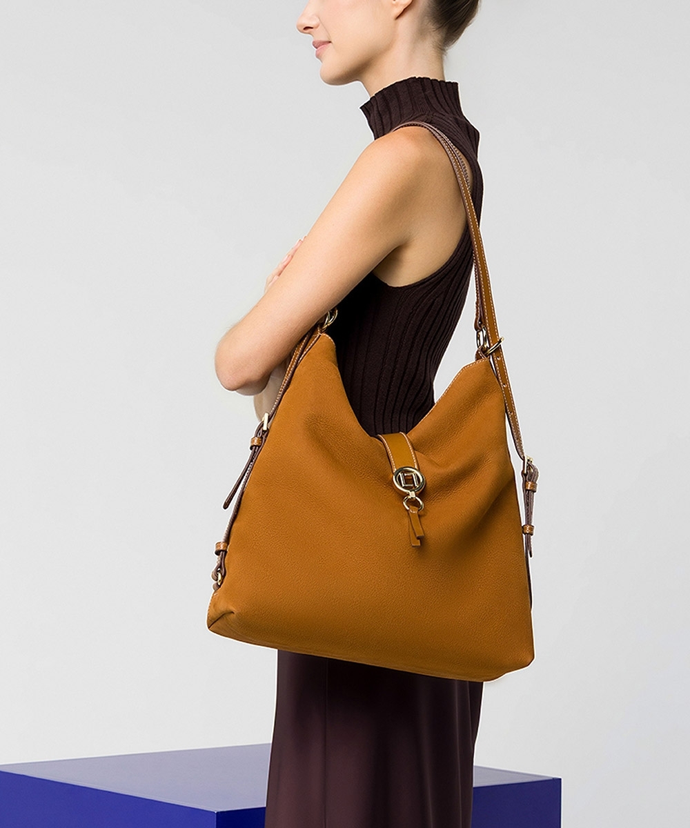 Bolsa Hobo Luz Da Lua Grande Couro Bison Caramelo