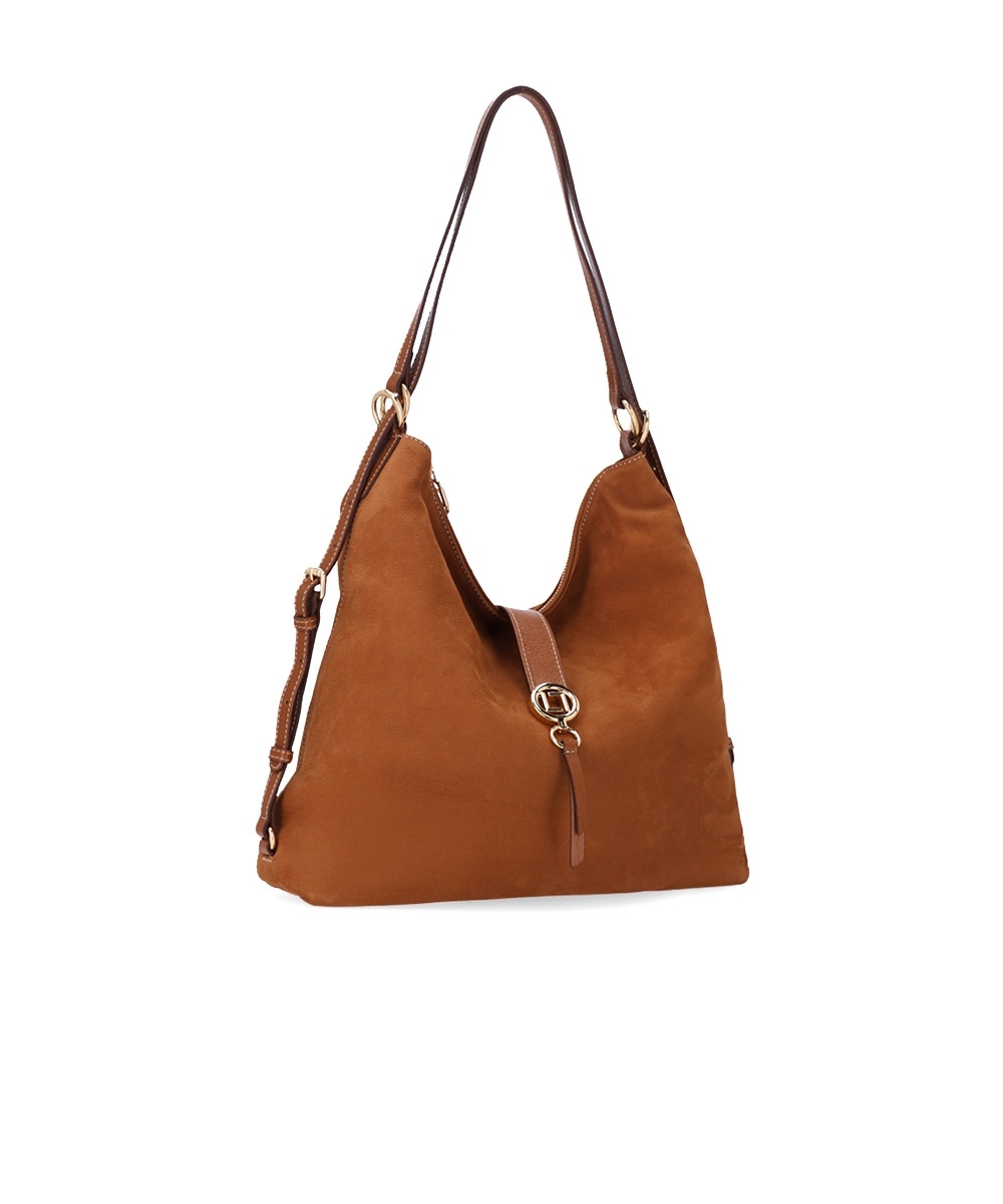 Bolsa Hobo Luz Da Lua Grande Couro Bison Caramelo