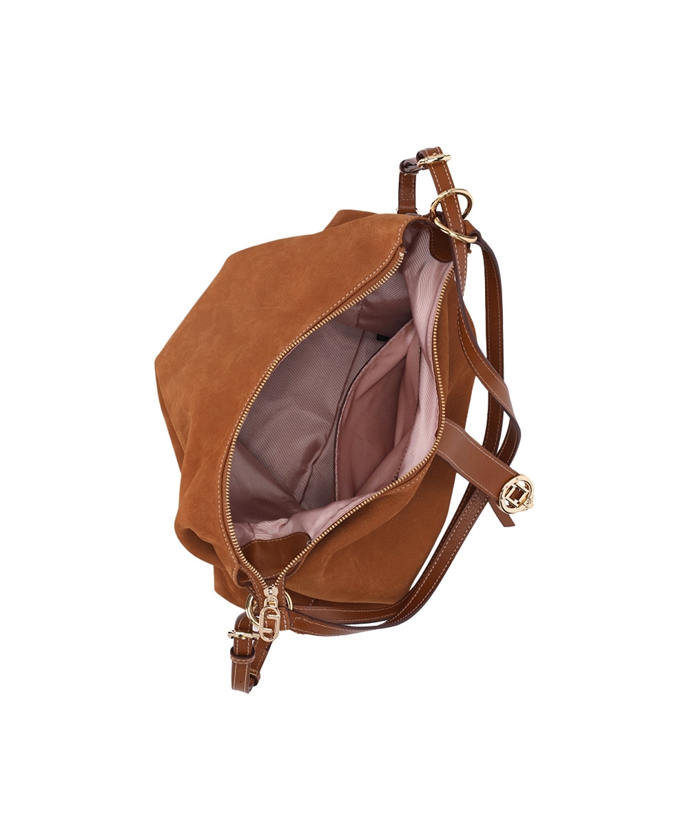Bolsa Hobo Luz Da Lua Grande Couro Bison Caramelo
