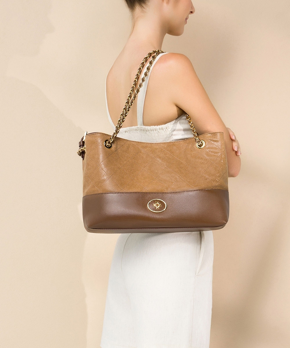 Bolsa Tote Luz Da Lua Média Couro Arenito Ginger