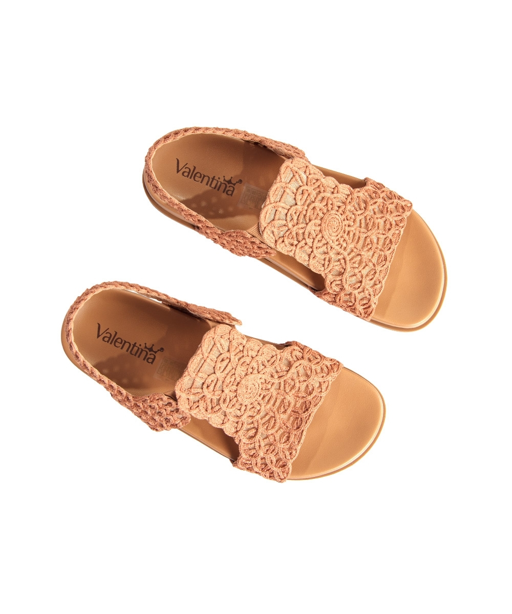 Sandália Flatform Valentina Tramada Caramelo