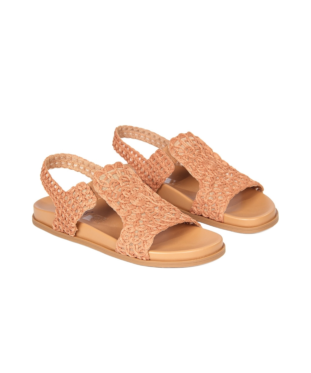 Sandália Flatform Valentina Tramada Caramelo