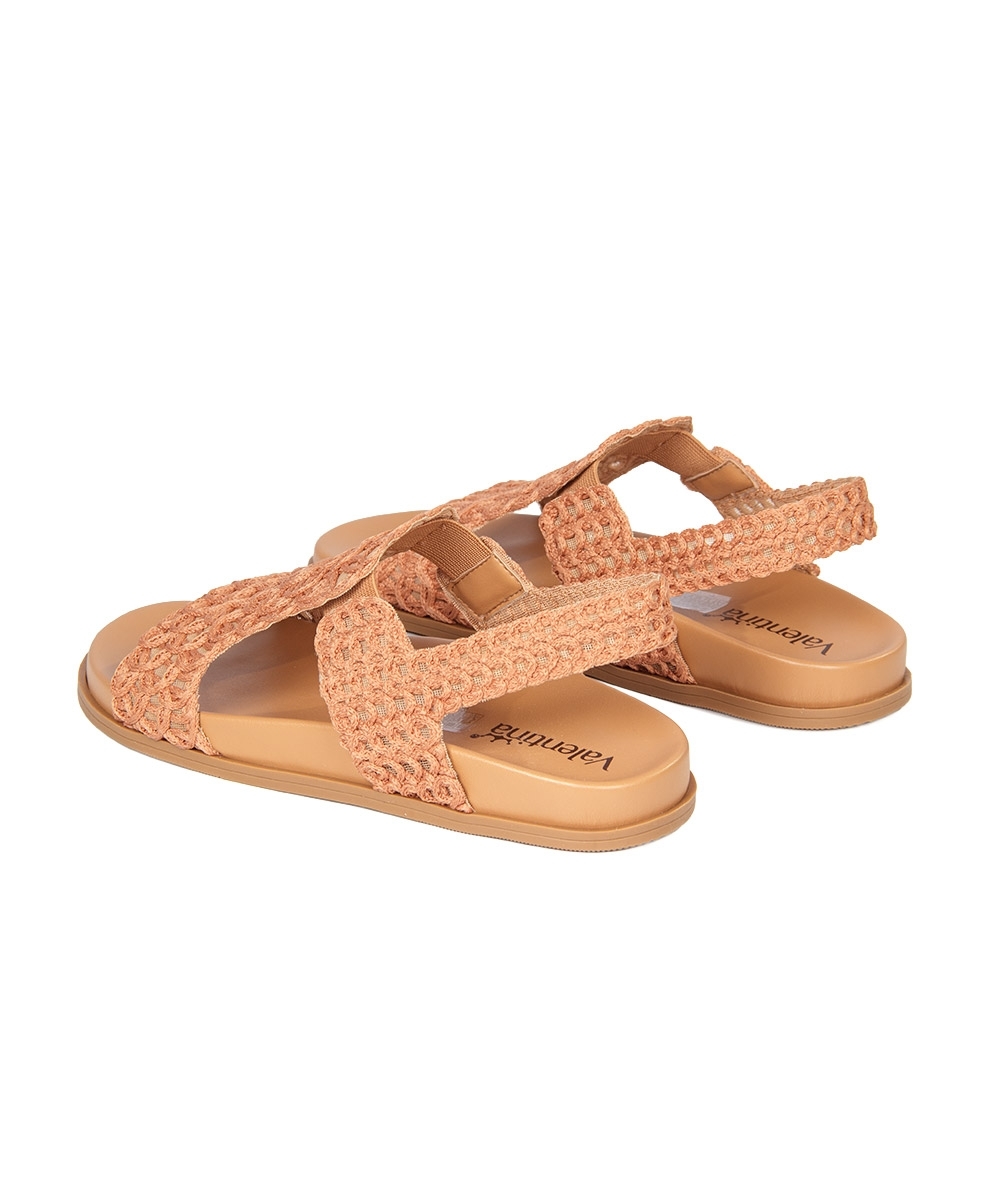 Sandália Flatform Valentina Tramada Caramelo