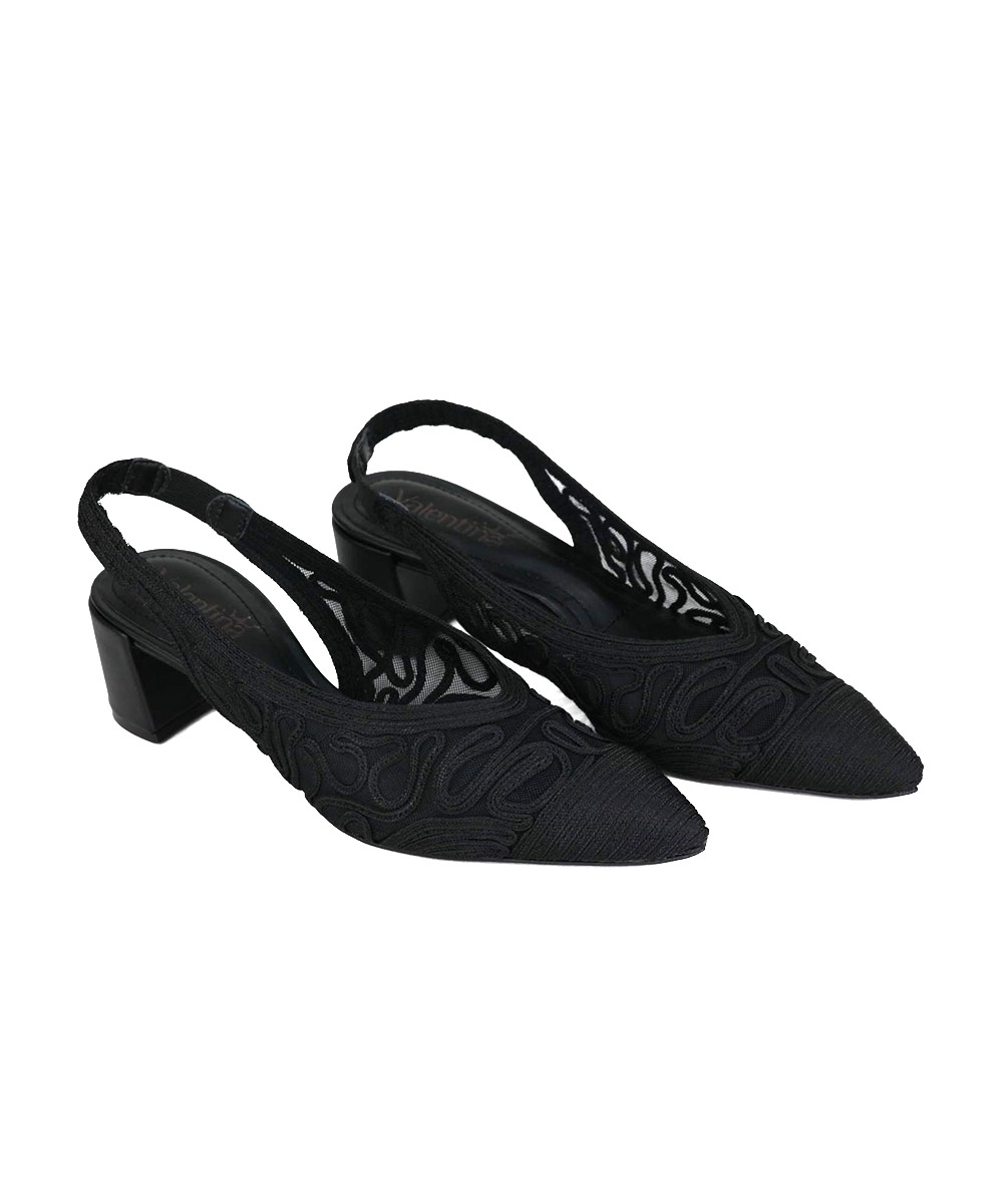 Sapato Slingback Valentina Salto Bloco Preto